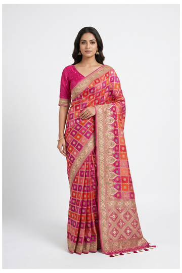 Violet Red Banarasi Pure Silk Wedding & Party Wear Saree