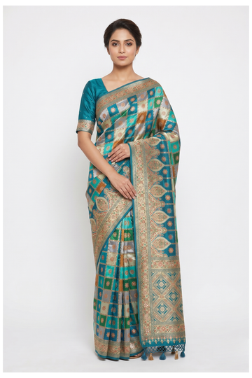Teal Banarasi Pure Silk Wedding & Party Wear Saree