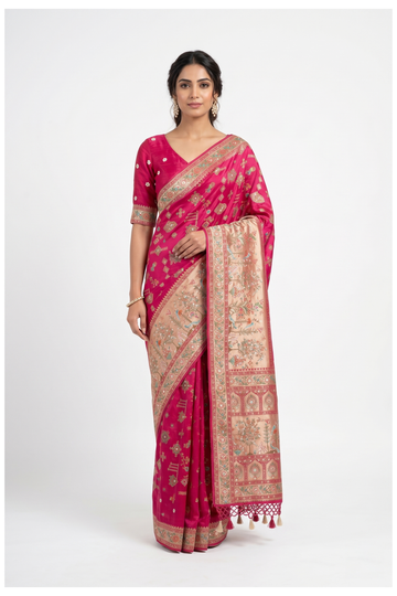 Rani Pink Banarasi Pure Silk Party & Wedding Saree