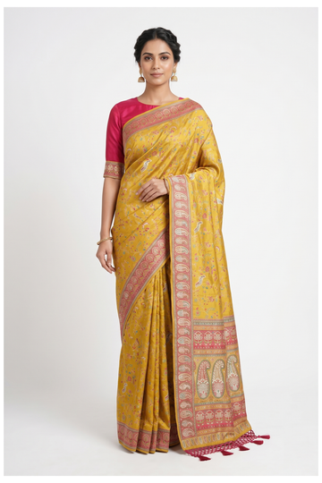 Mustard Banarasi Pure Silk Party Wear Saree
