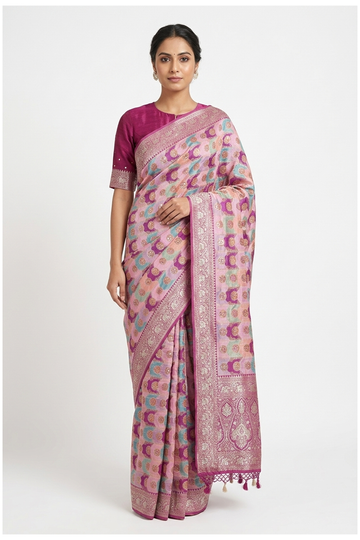 Rani Pink Pure Silk Banarasi Wedding & Party Saree