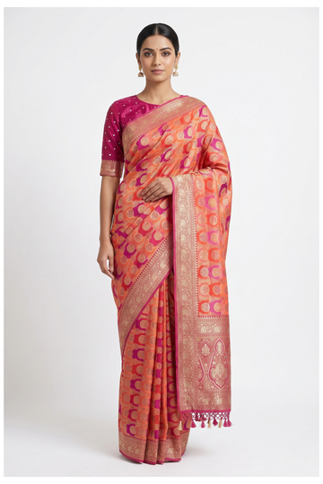 Violet Red Banarasi Pure Silk Party Wear & Wedding Saree