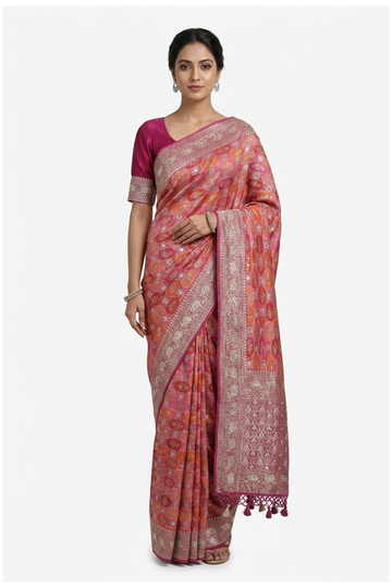 Rani Pink Banarasi Pure Silk Wedding & Party Wear Saree