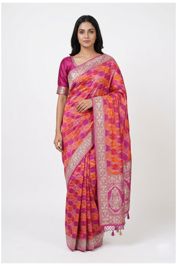 Magenta Banarasi Pure Silk Wedding & Party Wear Saree