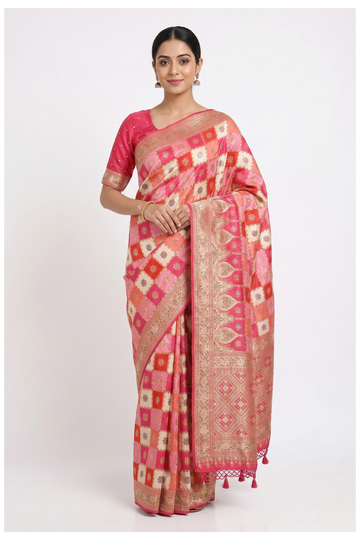 Violet Red Pure Silk Banarasi Party & Wedding Wear Saree