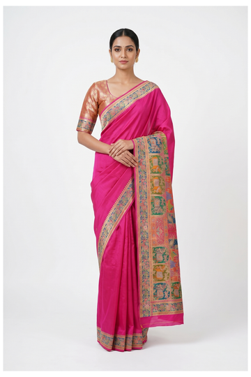 Rani Pink Banarasi Art Silk Wedding & Party Wear Saree