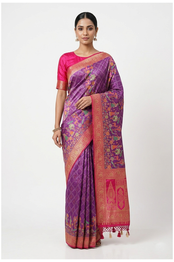 Amethyst Purple Banarasi Art Silk Wedding Party Saree