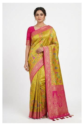 Chartreuse Banarasi Art Silk Wedding Saree