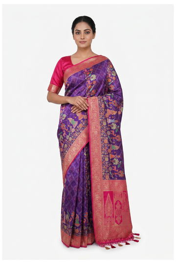 Violet Banarasi Art Silk Wedding Saree