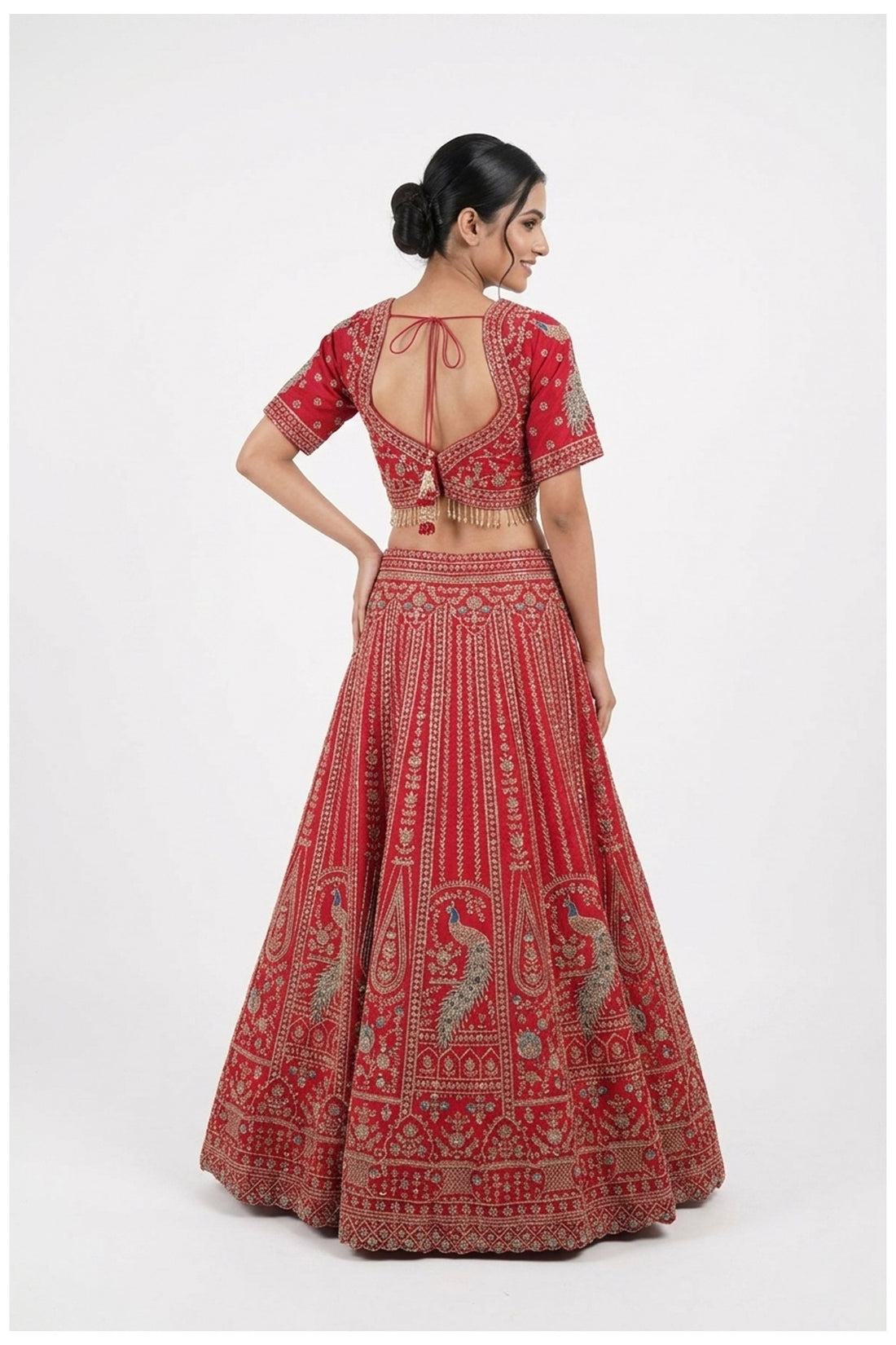Bridal Red Peacock Embroidered Lehenga Choli With Net Dupatta