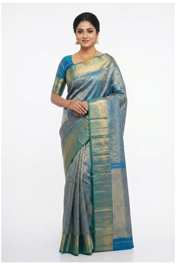Royal Blue Pure Silk South Saree For Wedding & Party Wear