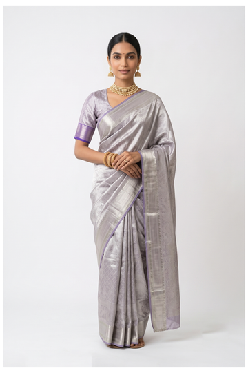Silver Pure Silk South Silk Wedding & Party Wear