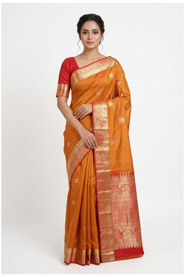 Rust Pure Silk South Wedding & Party Wear Saree