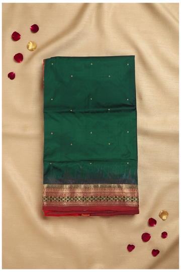 Bottle Green Pure South Silk Wedding & Party Wear Saree With Red Pallu