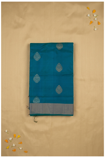 Peacock Blue Banarasi Pure Silk Butta Border Saree