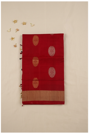 Crimson Red Banarasi Pure Silk Butta Border Saree