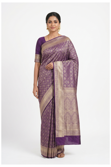 Purple Banarasi Silk Saree With Weaving
