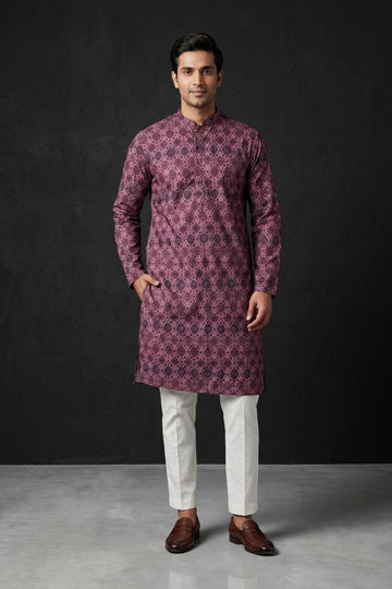 Royal Wine Mughal Print Men’S Kurta