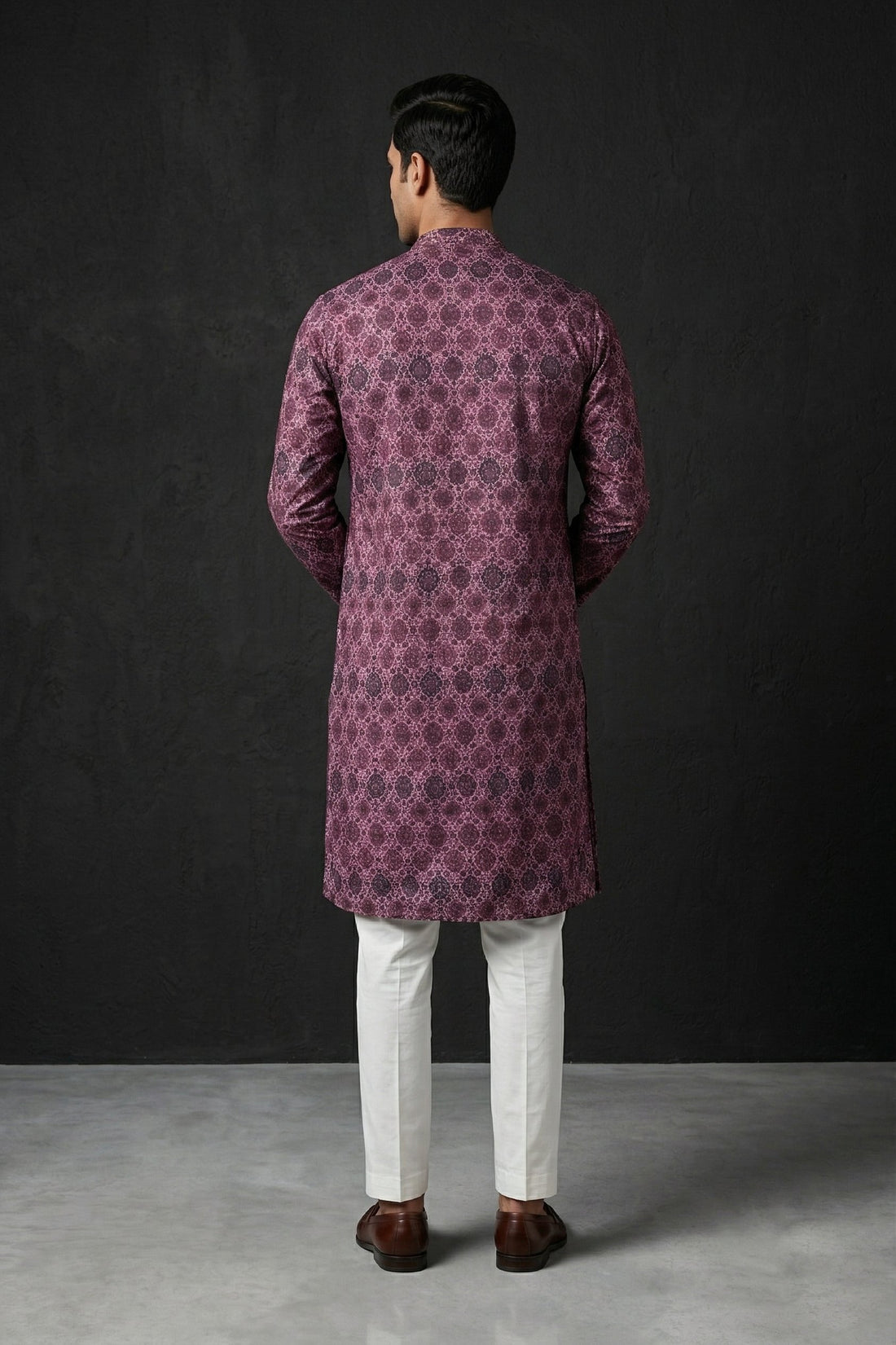 Royal Wine Mughal Print Men’S Kurta