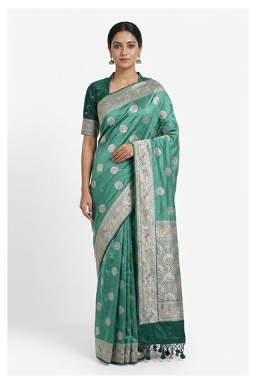 Emerald Green Banarasi Pure Silk Wedding Saree