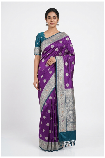 Royal Purple Banarasi Pure Silk Wedding & Party Wear Saree