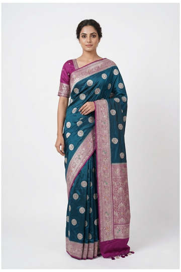 Teal Banarasi Pure Silk Wedding & Party Wear Saree