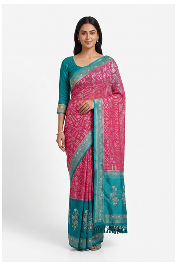 Violet Red Banarasi Silk Saree With Weaving