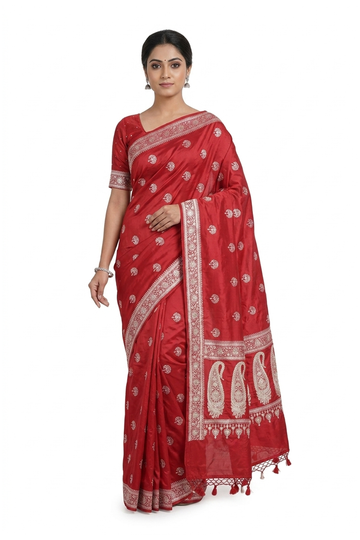Red Banarasi Pure Silk Wedding Party Wear Saree