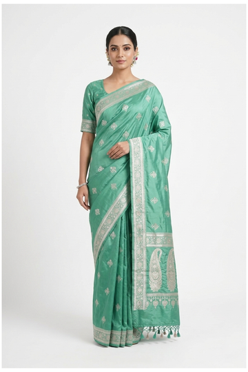 Mint Green Banarasi Pure Silk Wedding & Party Wear