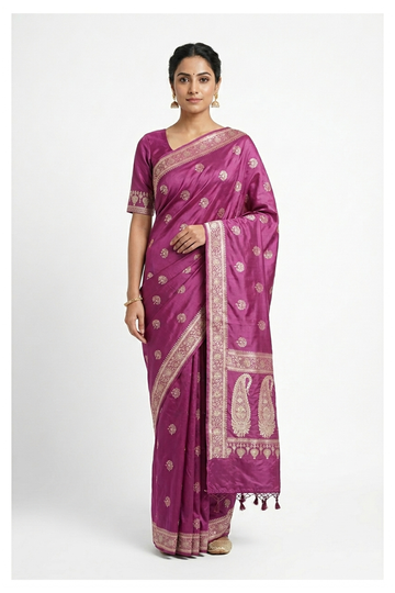 Magenta Banarasi Pure Silk Wedding Party Wear Saree