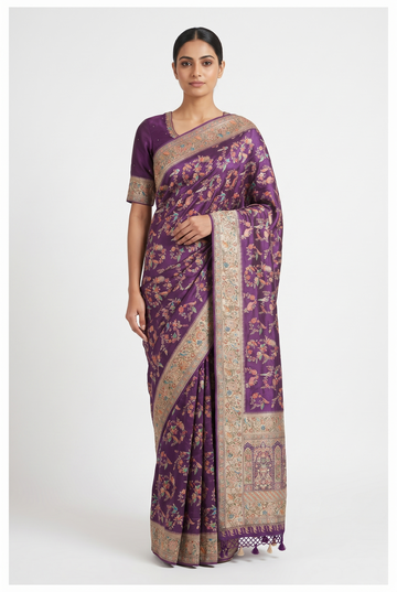 Purple Banarasi Pure Silk Party & Wedding Wear Saree