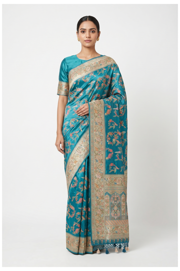 Teal Banarasi Pure Silk Party Wear Saree