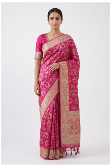 Violet Red  Banarasi Pure Silk Party Wear Wedding Saree