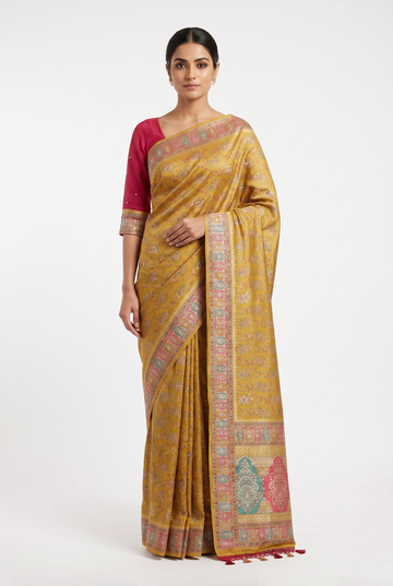 Mustard Banarasi Pure Tissue Silk Party & Wedding Wear Saree