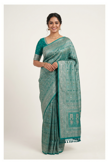 Teal Banarasi Silk Saree with Weaving Hand work