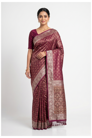 Wine South Silk Tissue Wedding & Partywear Saree