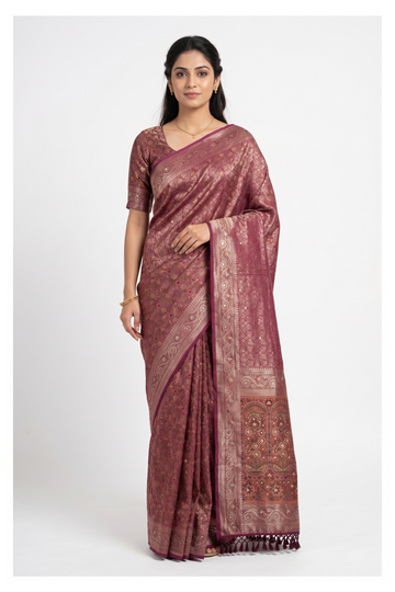 Wine South Tissue Silk Wedding & Partywear Saree