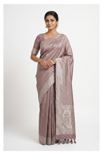Dusty Mauve South Silk Tissue Wedding Party Wear Saree