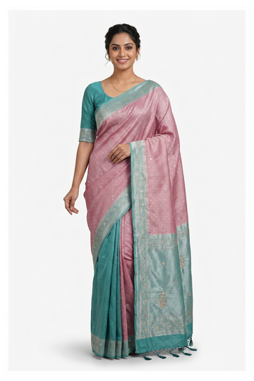 Muted Rose South Tissue Silk Wedding Partywear Saree
