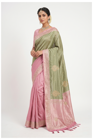 Sage Green Tissue South Silk Wedding Saree