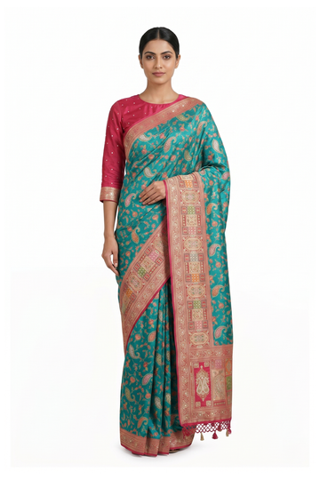 Teal Banarasi Pure Silk Party & Wedding Saree