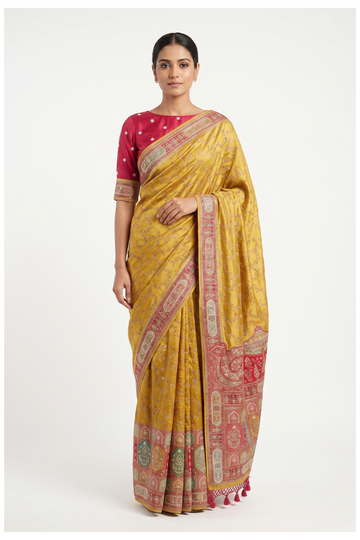 Mustard Banarasi Pure Silk Party & Wedding Saree