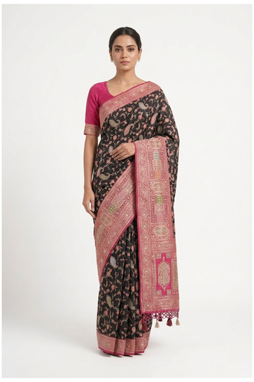 Black Pure Silk Banarasi Wedding & Party Wear Saree