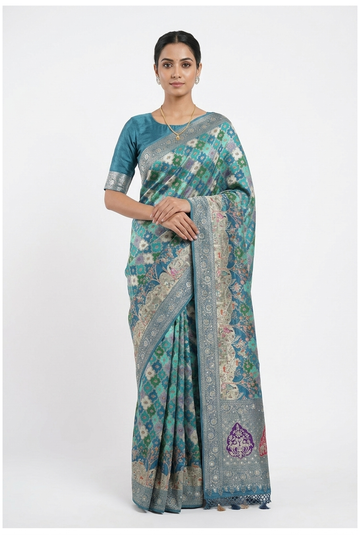 Teal Banarasi Pure Silk Wedding & Party Wear Saree