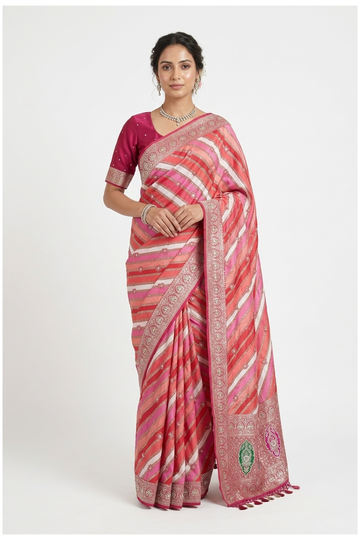 Rani Pink Banarasi Pure Silk Wedding & Party Wear Saree