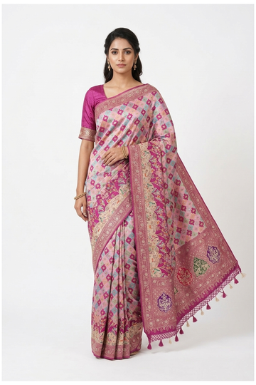 Magenta Banarasi Pure Silk Wedding And Party Wear Saree