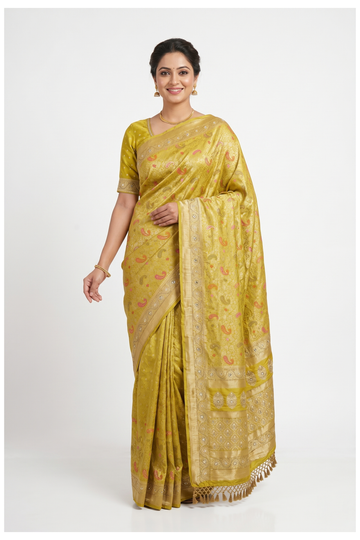 Goldenrod Green South Tissue Silk Wedding & Partywear Saree