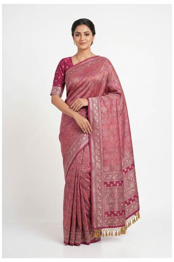 Wine South Tissue Silk Wedding Party Wear Saree