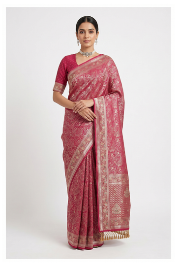Magenta South Tissue Silk Wedding Party Wear Saree
