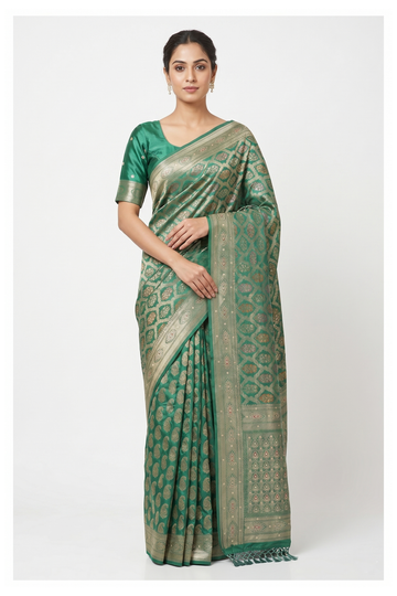 Teal Green South Silk Tissue Wedding Partywear Saree